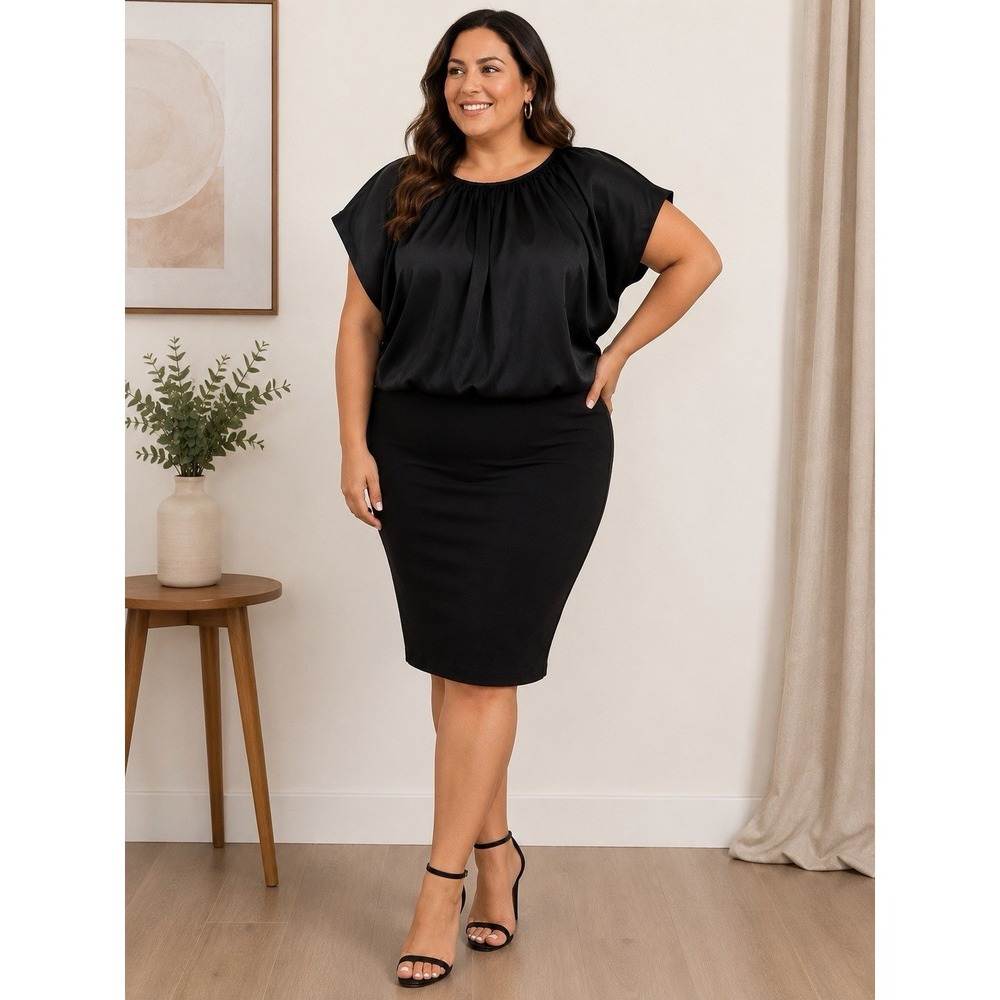 Us Together Black Satin Top 3X Feminine Minimalist Quiet Luxury Contemporary